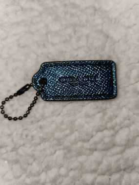 Coach Metallic Blue Pebbled Leather Key Tag
